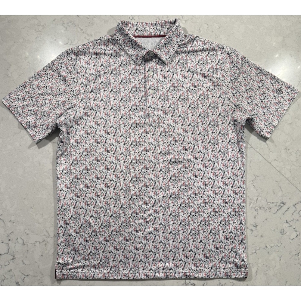 Maelreg Performance Polo Mens Large Red Blue Abstract Ikat Print Golf Shirt